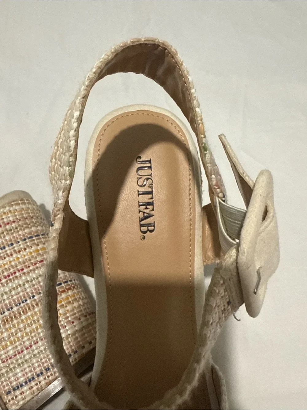 JustFab Cream Multi Color Woven Platform Sandals - Women's